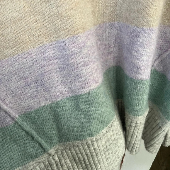 Gap Gray Purple Multi Stripe Knit Rib Neck Turtleneck Sweater Womens Medium - Picture 2 of 9